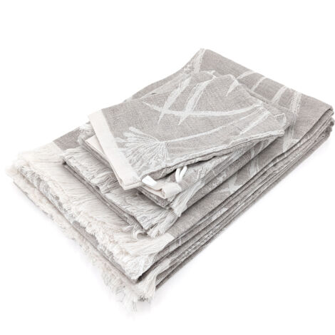 Parure de bain coton motif pissenlit collection DRY DANDELION 7 pièces beige