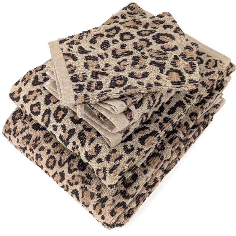Parure de bain pur coton 5 pièces collection leopard beige léopard
