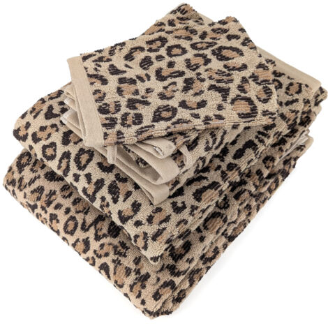 Parure de bain pur coton 5 pièces collection LEOPARD beige léopard