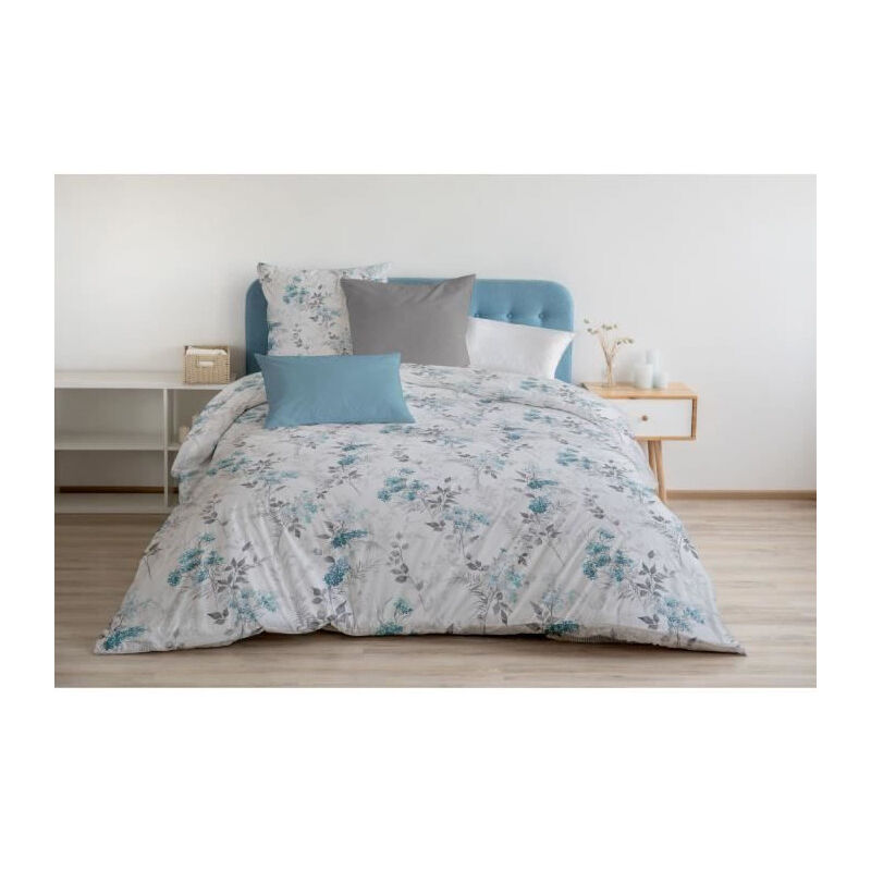 Parure de couette 220x240 cm Home Linge Passion pompadour : Housse de couette + 2 taies d'oreiller - 100% Coton 57 Fils - Blanc/