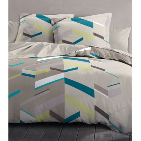 Parure de couette 220x240 cm HOME LINGE PASSION MARCO : Housse de couette + 2 taies d'oreiller - 100% Coton 57 Fils - Taupe