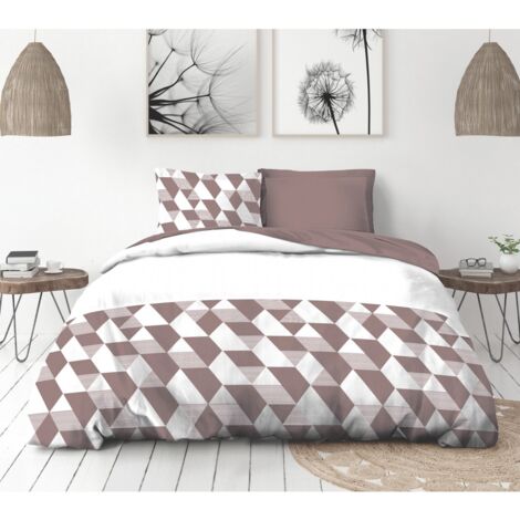 Parure de couette 3 pieces coton 57 fils prune 220x240 cm - HEXAGONE