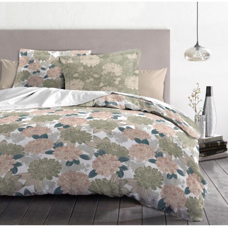 Parure de couette 3 pieces coton 57 fils vert 220 x 240 cm - VENDOMES
