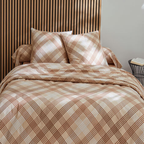 Parure de couette en flanelle au look graphique Beige foncé 140x200 cm