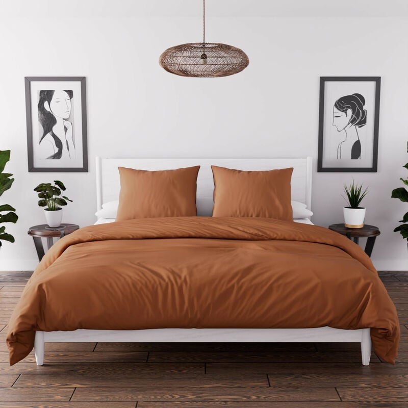 Parure de couette en microfibre lavée 260x240 cm boheme terra, par Soleil d'Ocre