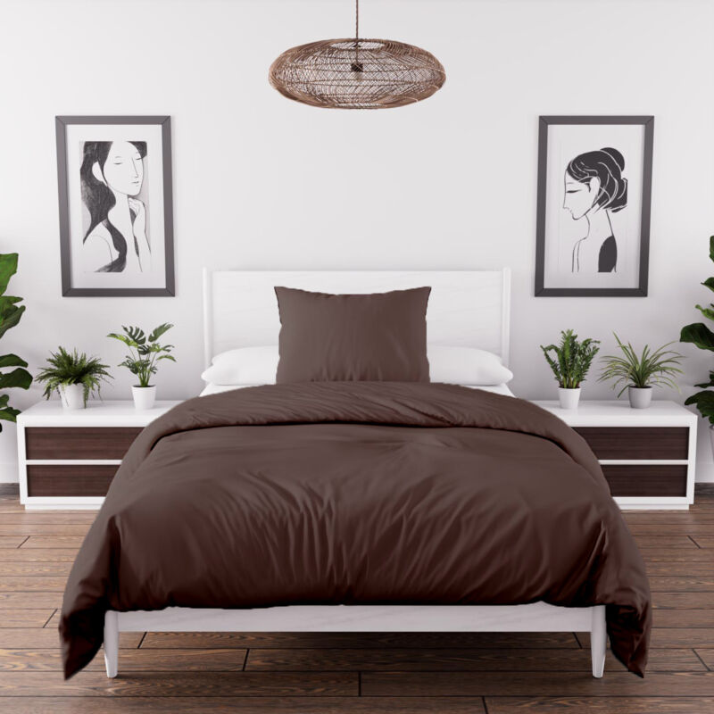 Parure de couette en microfibre lavée 140x200 cm boheme brun, par Soleil d'Ocre