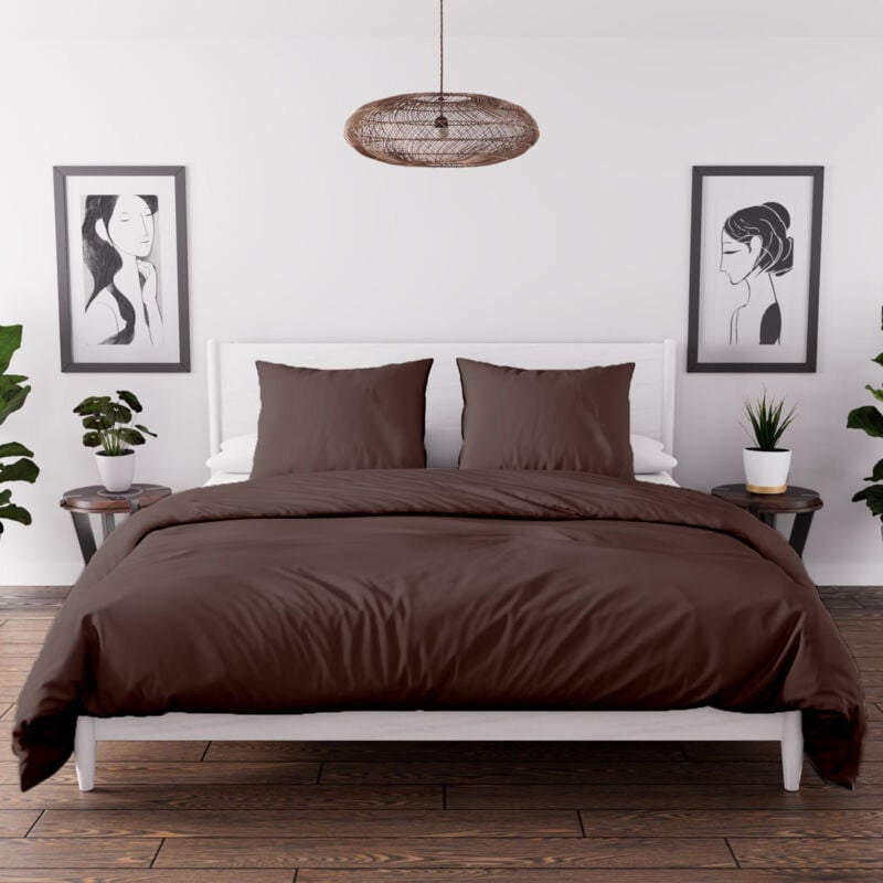 Parure de couette en microfibre lavée 260x240 cm BOHEME brun, par Soleil d'Ocre