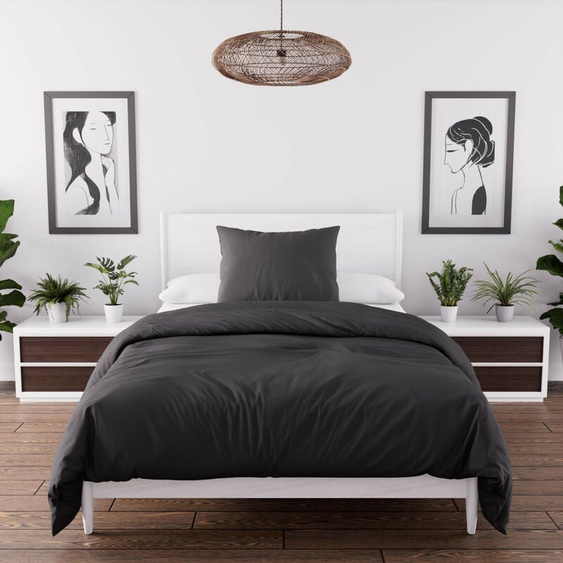 Parure housse de couette en microfibre lavée 140x200 cm boheme noir, par Soleil d'Ocre