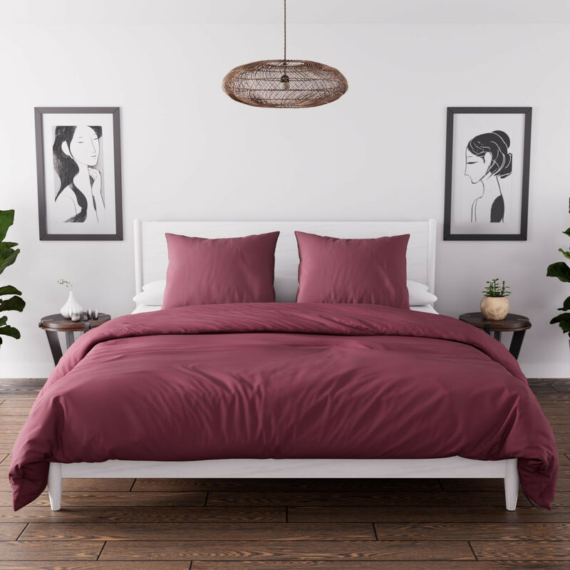 Parure housse de couette en microfibre lavée 240x220 cm BOHEME framboise, par Soleil d'Ocre