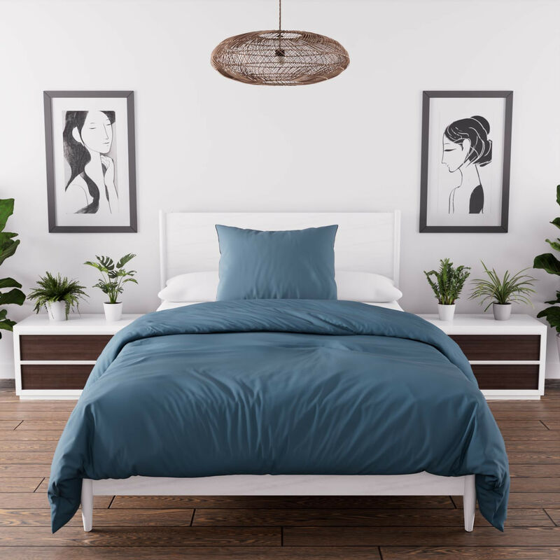 Parure housse de couette en microfibre lavée 140x200 cm boheme bleu canard, par Soleil d'Ocre