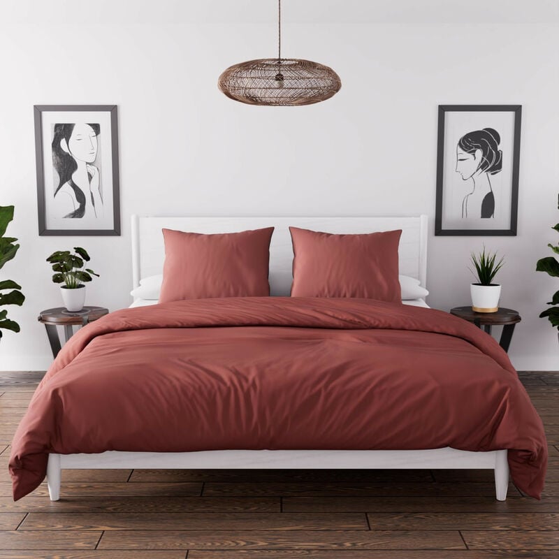 Parure housse de couette en microfibre lavée 240x220 cm BOHEME brique, par Soleil d'Ocre