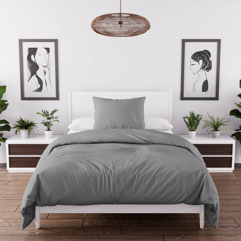 Parure housse de couette en microfibre lavée 140x200 cm boheme gris, par Soleil d'Ocre