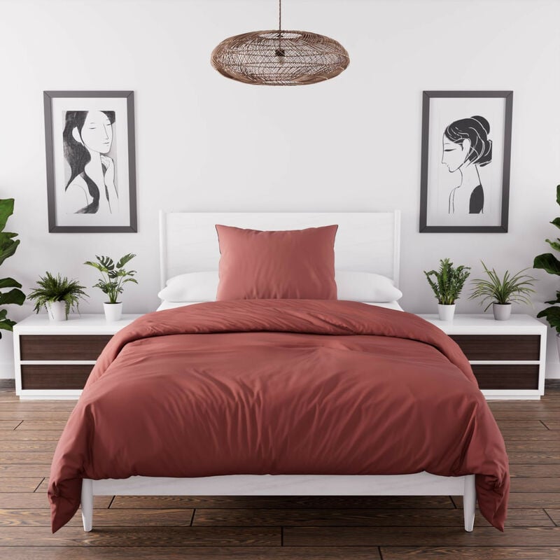 Parure housse de couette en microfibre lavée 140x200 cm boheme brique, par Soleil d'Ocre