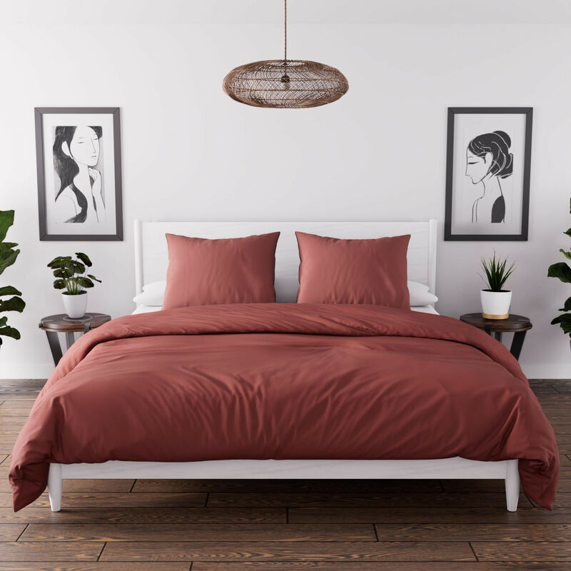 Parure housse de couette en microfibre lavée 260x240 cm boheme brique, par Soleil d'Ocre