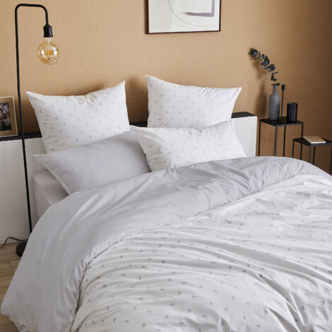 Parure de couette en percale de coton au style géométrique Gris clair 240x220 cm