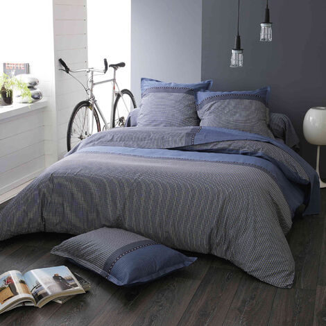 Parure de Couette en Satin de Coton Bleu Foncé 140x200 cm