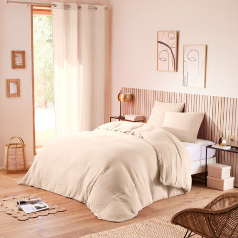 Parure de couette "Gaze de Coton" 260 x 240 pour lit 2 Places "King Size" 160 à 180 cm - Couleur : Naturel