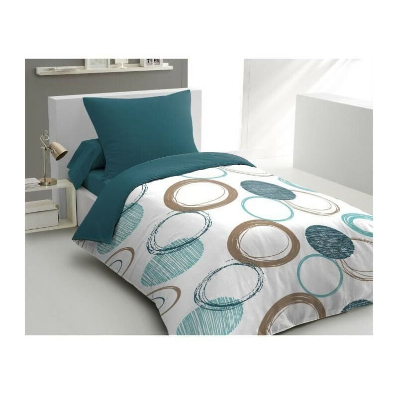 Parure de couette Home Linge Passion Audace - couette 140 x 200 cm + 2 taies d'oreiller 63x63 cm - Bleu canard