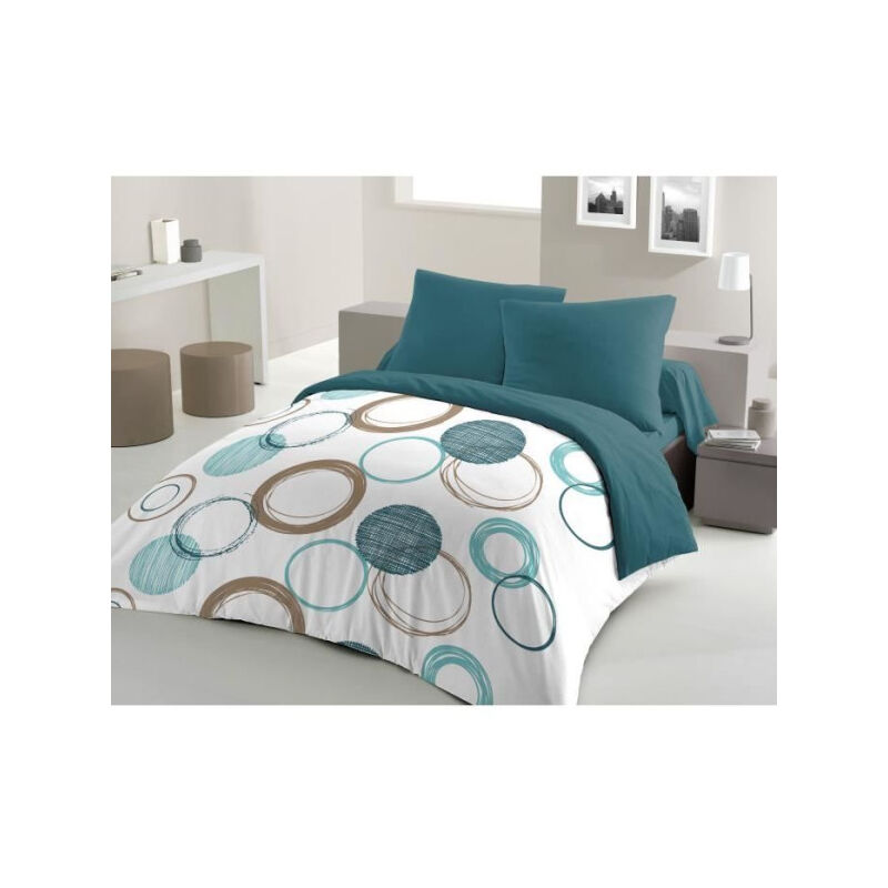 Home Linge Passion - Parure de couette Audace - couette 220 x 240 cm + 2 taies d'oreiller 63x63 cm - Bleu canard