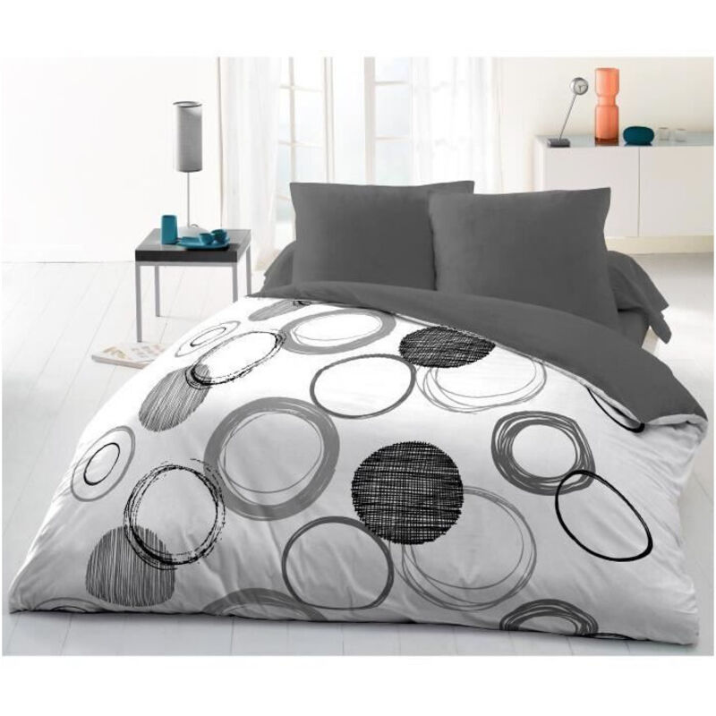 Les Tendances - Parure de couette microfibre Audace - 1 housse de couette 220 x 240 cm + 2 taies d'oreiller 63 x 63 cm - Gris clair