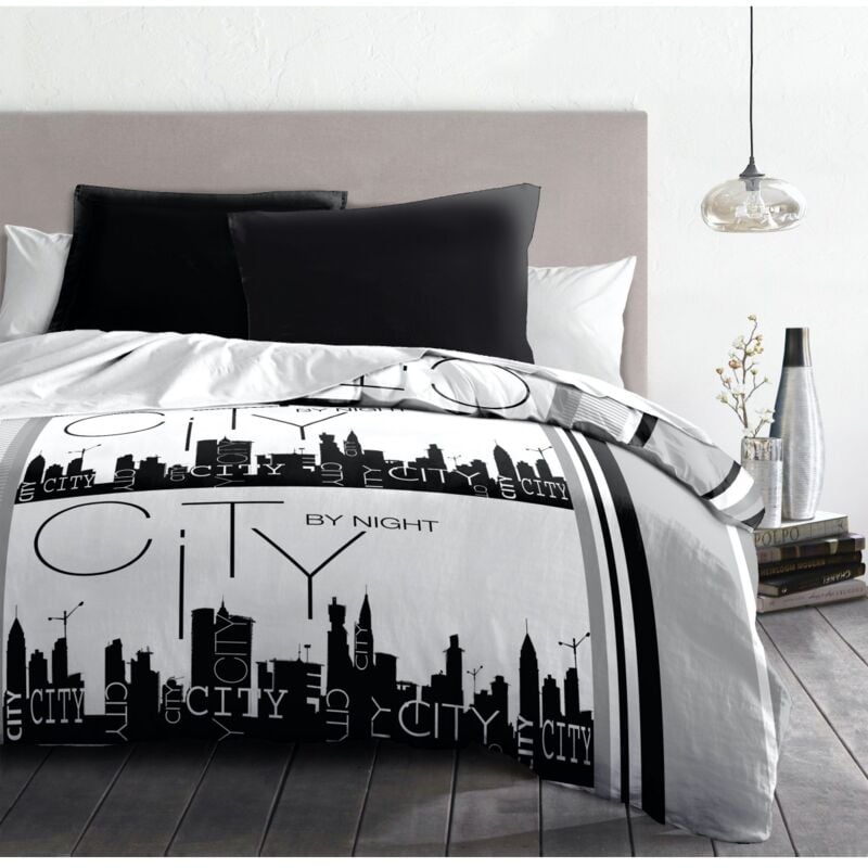 Home Linge Passion - Parure de couette microfibre gris 240 x 260 cm - city by night