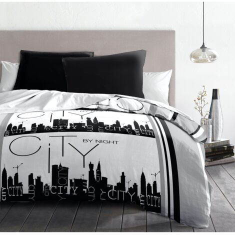 Parure de couette microfibre gris 140 x 200 cm - CITY BY NIGHT