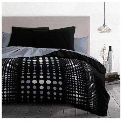 Parure de couette microfibre Steevy - 1 housse de couette 240x260 cm + 2 taies 63x63 cm - Noir - HOME LINGE PASSION