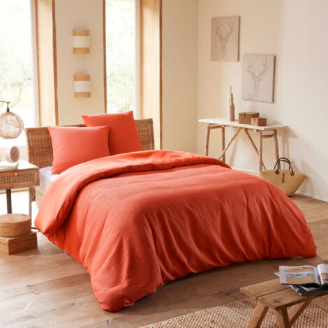 Parure de couette "Nid d'abeille" 260 x 240 pour lit 2 Places "King Size" 160 à 180 cm - Couleur : Terracotta