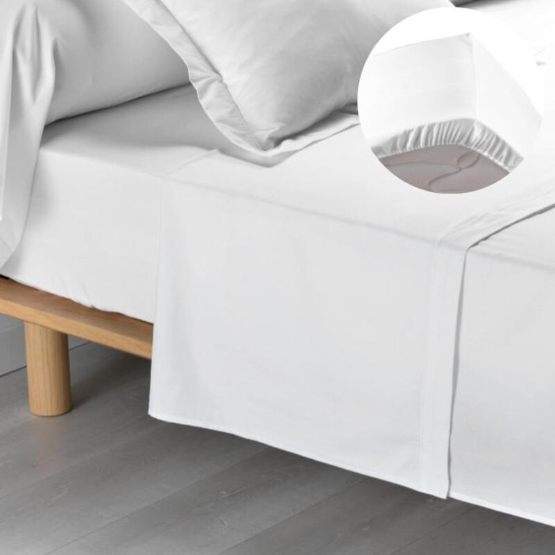 Cdaffaires - Parure de drap plat + drap housse 160x200 cm 100% coton Blanc
