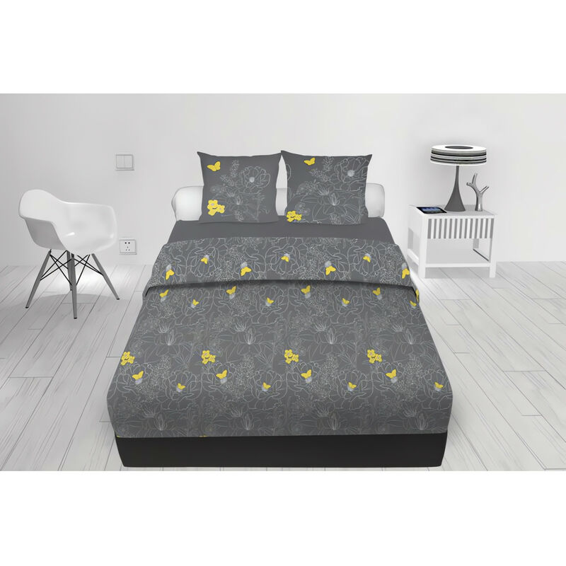 Parure de draps 260x300 cm en coton 57 fils lisa Anthracite, par Soleil d'ocre