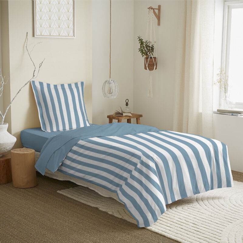 Coton Pur - Parure de draps 3 pièces pour lit 90 x 190 cm Anatole azur
