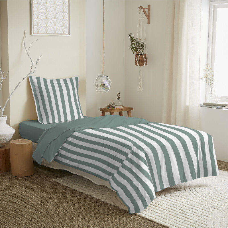 Parure de draps 3 pièces pour lit 90 x 190 cm Anatole sauge