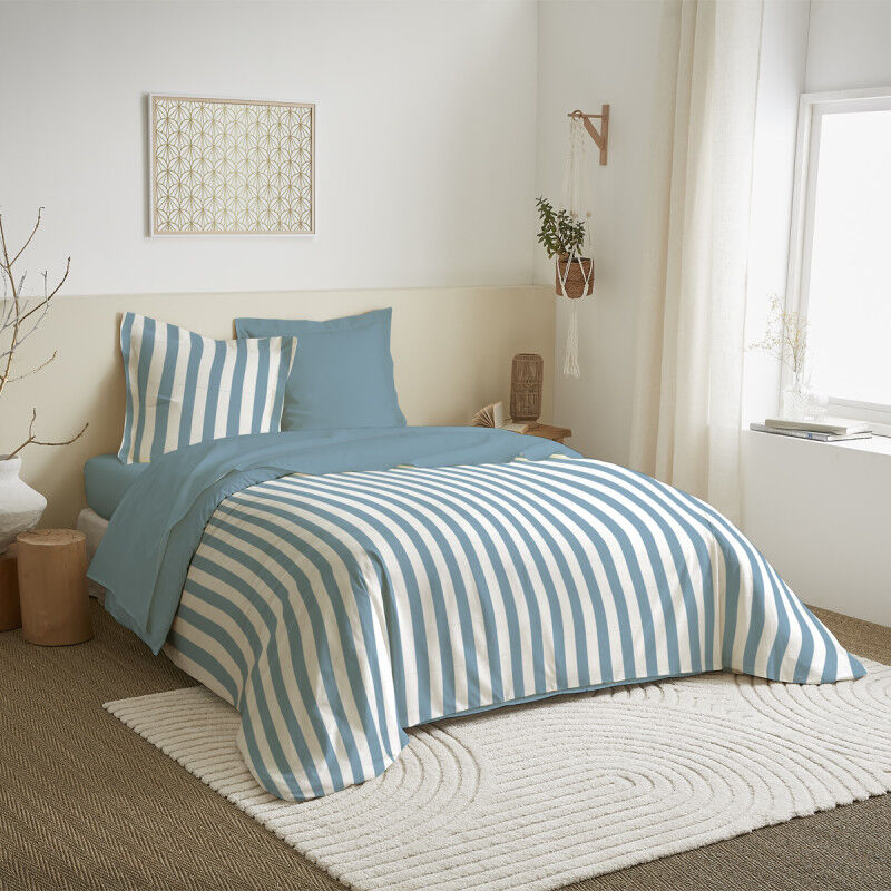 Parure de draps 4 pièces pour lit 160 x 200 cm 'Grande largeur' Anatole azur