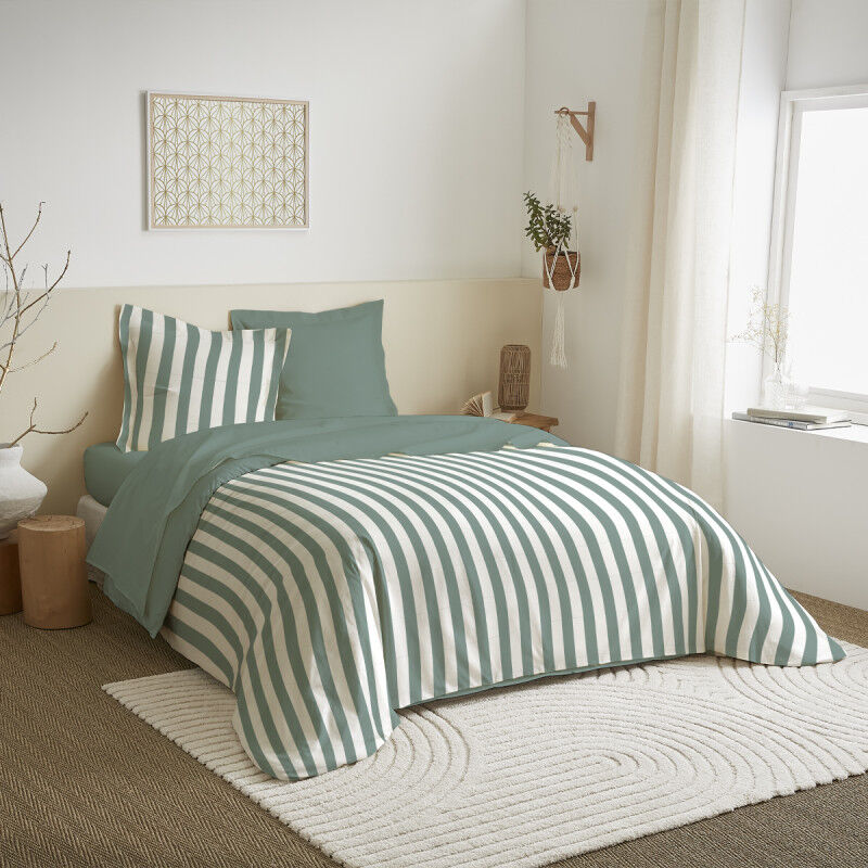 Parure de draps 4 pièces pour lit 160 x 200 cm 'Grande largeur' Anatole sauge