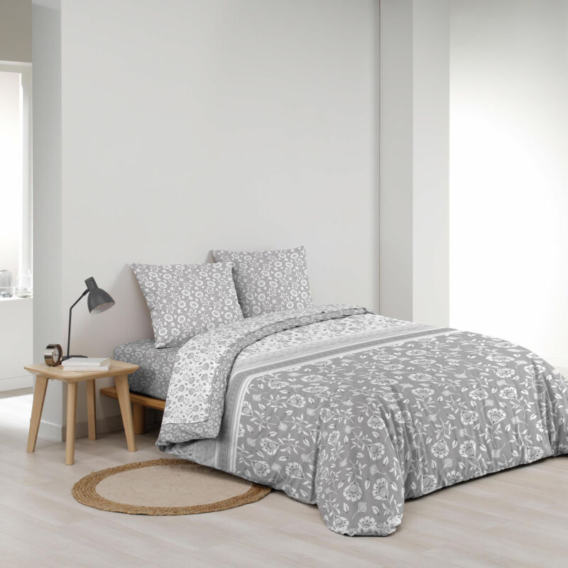 Douceur D'intérieur - Parure de draps 4 pièces réversible – 100 % coton – Imprimé 57fils/cm² Flavie