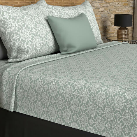 Parure de draps coton 57 fils 240x290 cm ESMERALDA vert, par Soleil d'ocre