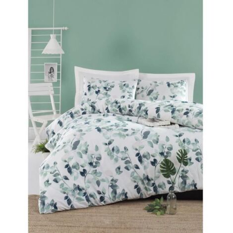 Parure de lit - 1 housse de couette 220 x 240 cm + 2 taies d'oreiller 60 x 60 cm - 65% coton, 35% polyester - Vert