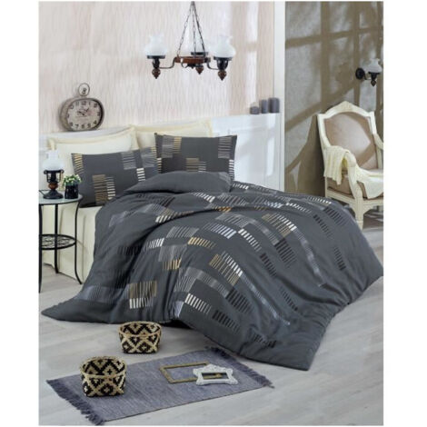 Parure de lit - 1 housse de couette 220x240 cm + 2 taies d'oreiller 60x60 cm - 65% coton, 35% polyester - Anthracite