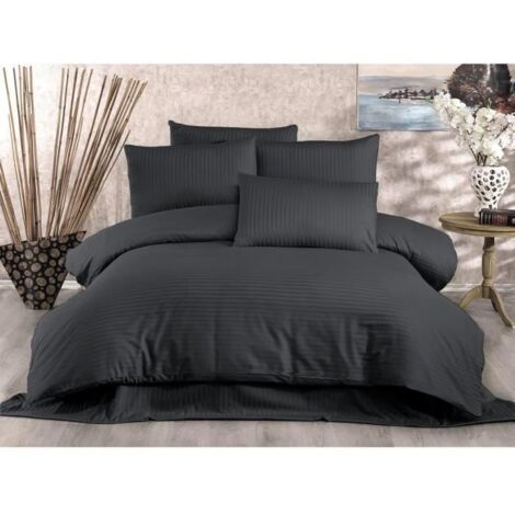 Parure de lit - 1 housse de couette 220x240 cm + 2 taies d'oreiller 60x60 cm - 70% polyester, 30% coton - Anthracite
