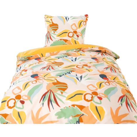 Parure de lit 1 place en coton adouci motif tropical AVENTURA