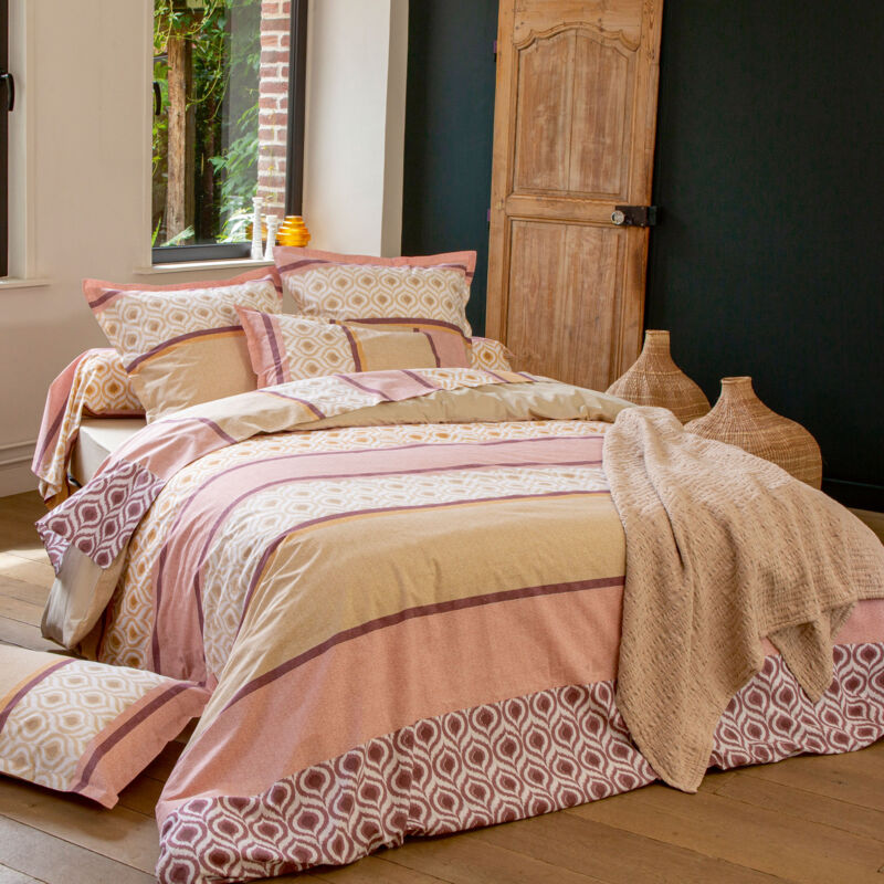 Linnea - Parure de lit 100% coton inouk rose/beige Taie 65x65 cm 140x200 cm