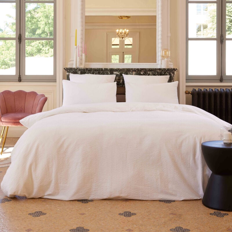 Parure de lit coton poppy effet gaufré Seersucker Taie 50x70 cm 140x200 cm