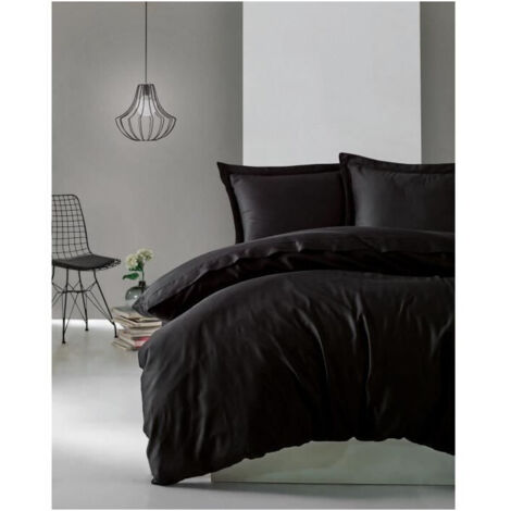 Parure de lit - 129CTN63492 - 1 housse de couette 220 x 240 cm + 2 taies d'oreiller 60 x 60 cm - Satiné 100% coton - Noir