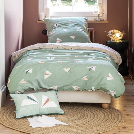Parure de Lit 140 x 200 cm – Housse de Couette + 1 Taie d’Oreiller – Coton Petits Papiers