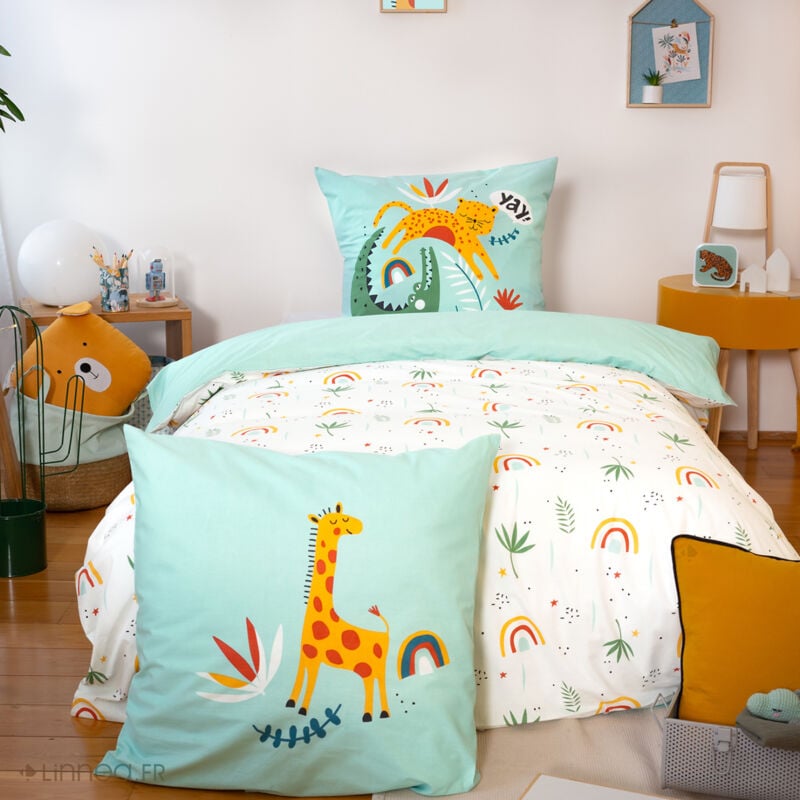 Parure de lit 140x200 cm coton bci adouci poumba vert 2 pièces