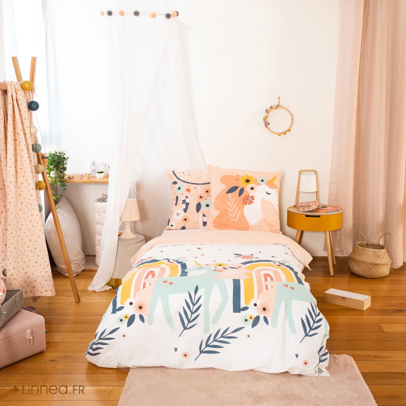 Linnea - Parure de lit 140x200 cm coton bci adouci prunellia rose 2 pièces