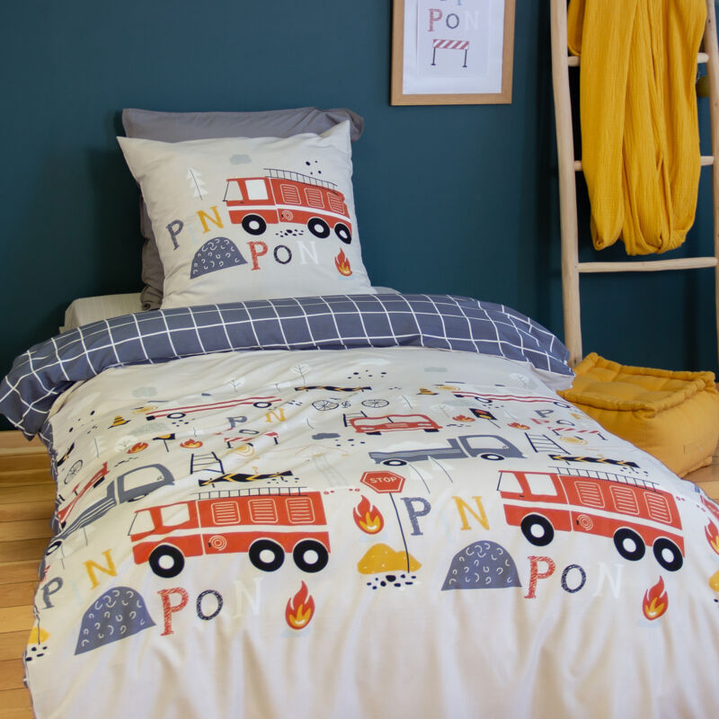 Linnea - Parure de lit 140x200 cm microfibre flammeche beige bleu 2 pièces