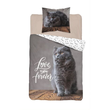 Parure de lit 140x200 Coton Gris Chat Britannique