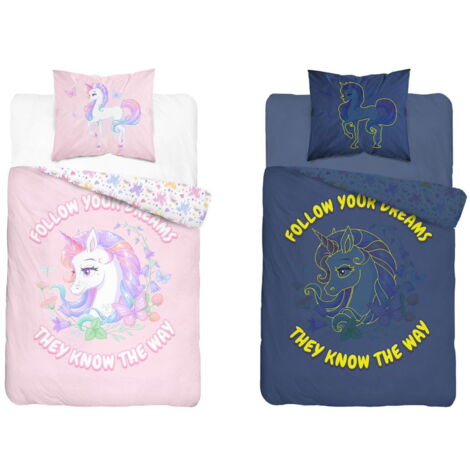 Parure de lit 140x200 phosphorescente LICORNE Licorne