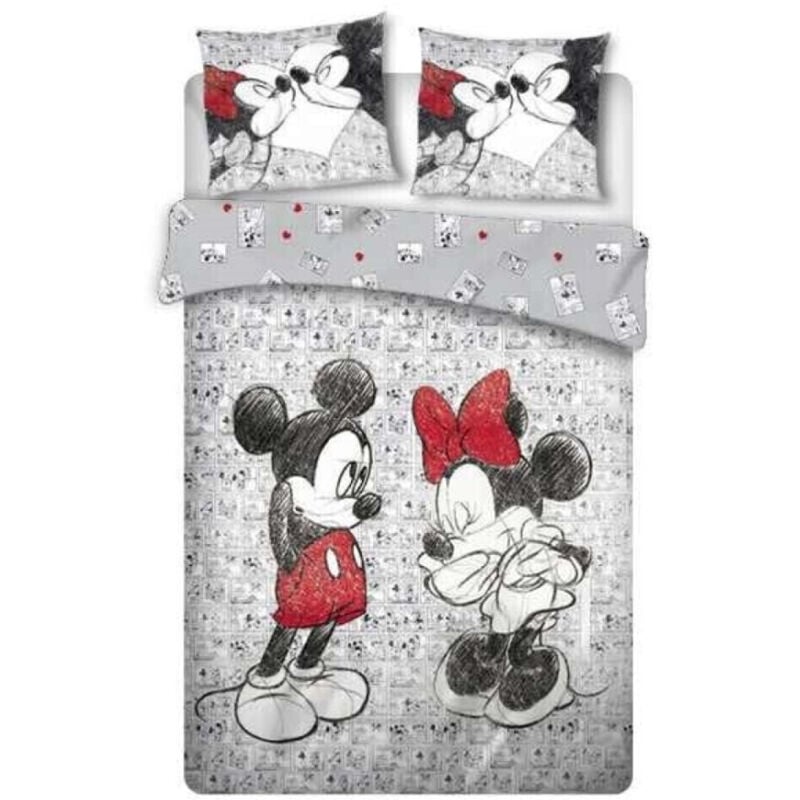 Parure de lit double réversible Disney Mickey et Minnie - 200 cm x 240 cm